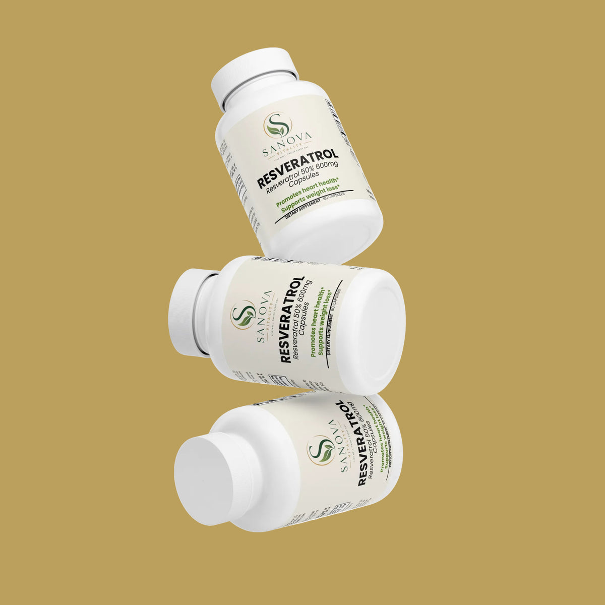 Sanova Vitality Resveratrol supplement bottle alternate product view