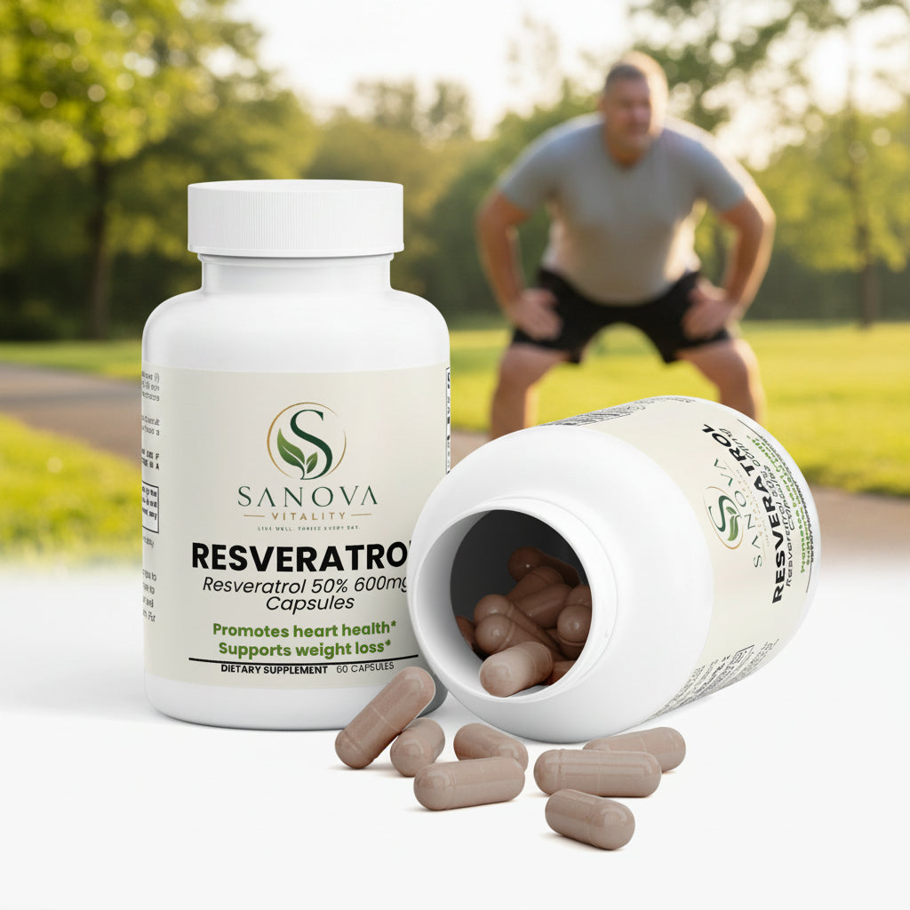 Sanova Vitality Resveratrol 600 mg supplement bottle front view