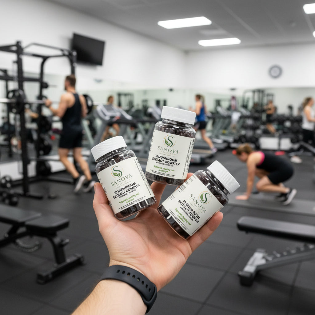 Sanova Vitality Mushroom Extract Complex supplement bottle