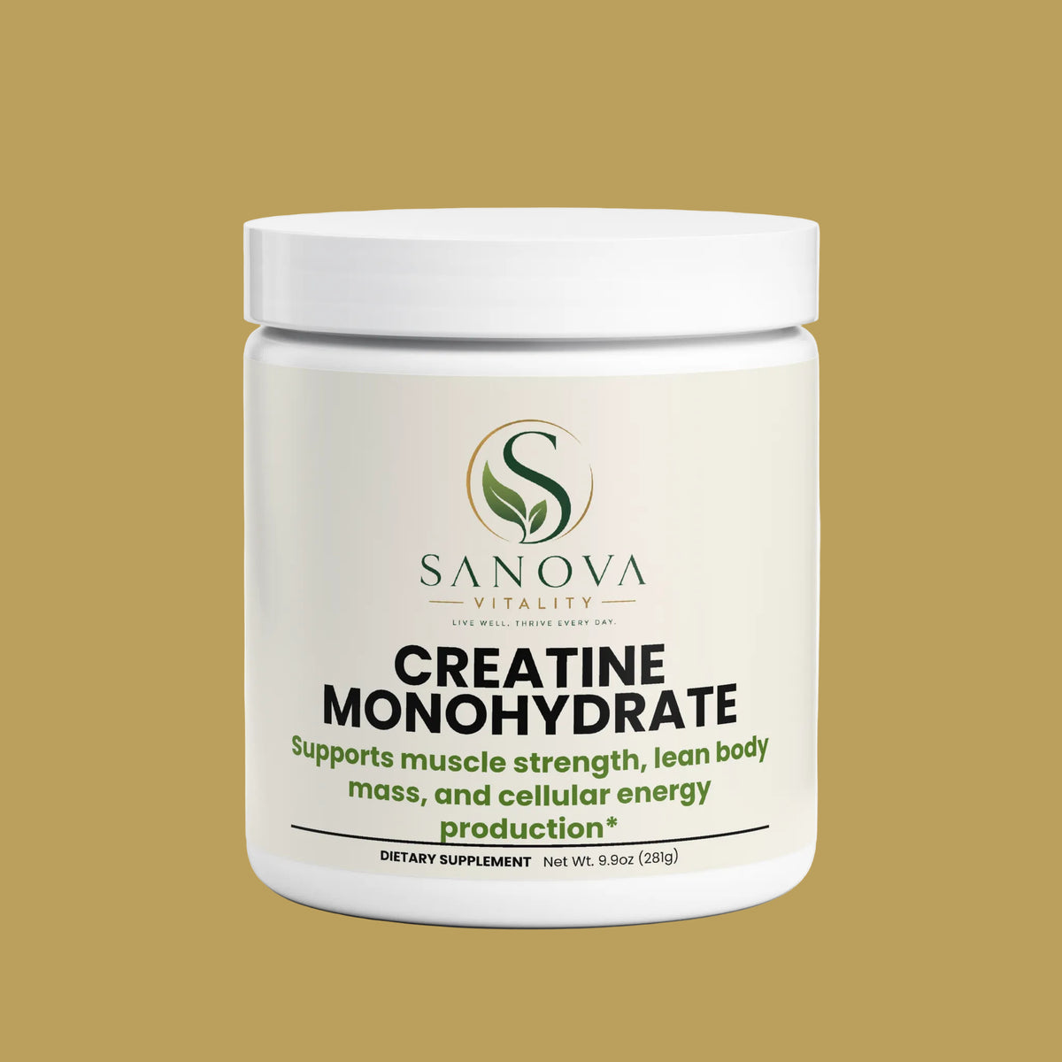 Sanova Vitality Creatine Monohydrate Powder container, side view