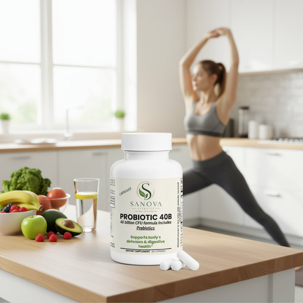 Sanova Vitality Probiotic 40 Billion CFU supplement bottle, 60 capsules