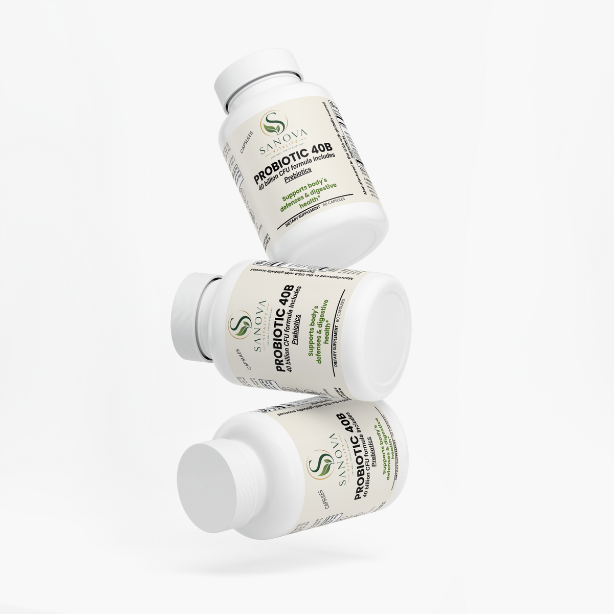 Sanova Vitality Probiotic 40 Billion CFU bottle rear view, 60 capsules
