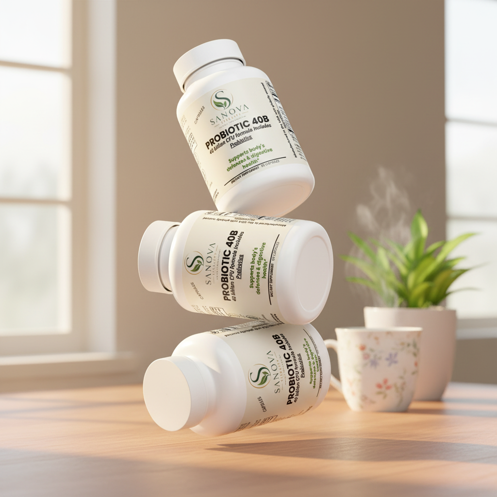 Sanova Vitality Probiotic 40 Billion CFU lifestyle image with bottle