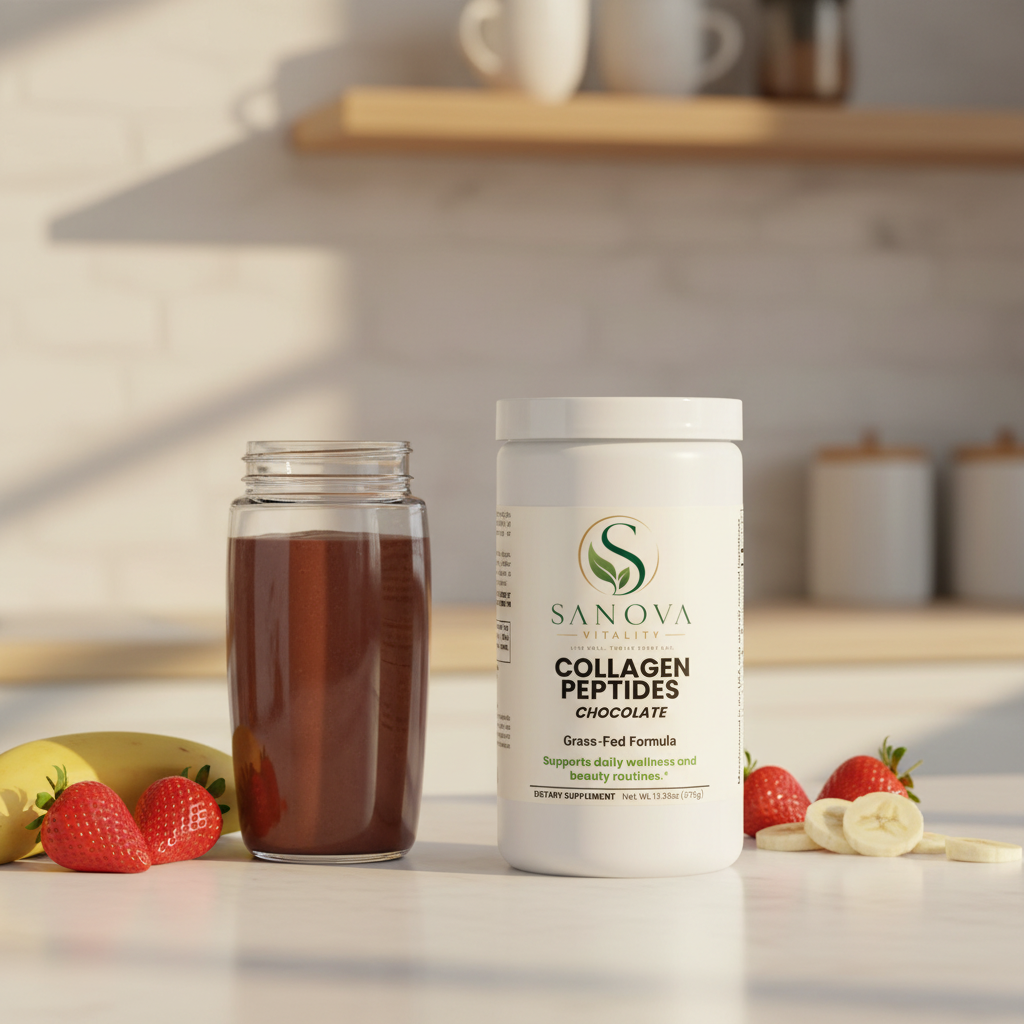 Sanova Vitality Chocolate Collagen Peptides lifestyle product photo