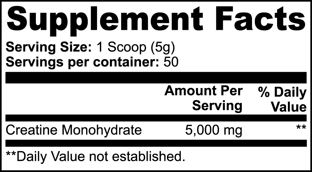 Sanova Vitality Creatine Monohydrate Powder Supplement Facts and ingredients label