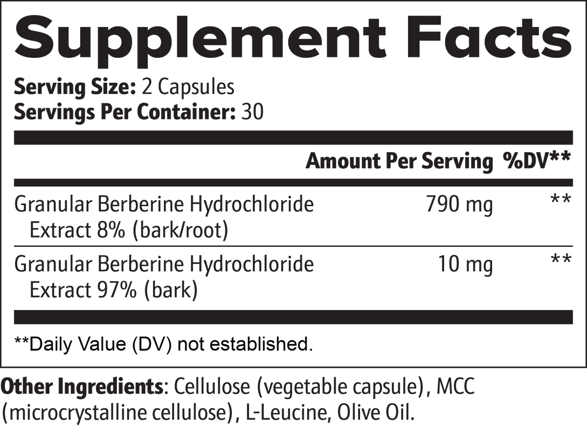 Sanova Vitality Berberine Supplement Facts label