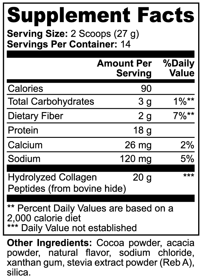 Sanova Vitality Chocolate Collagen Peptides Supplement Facts label