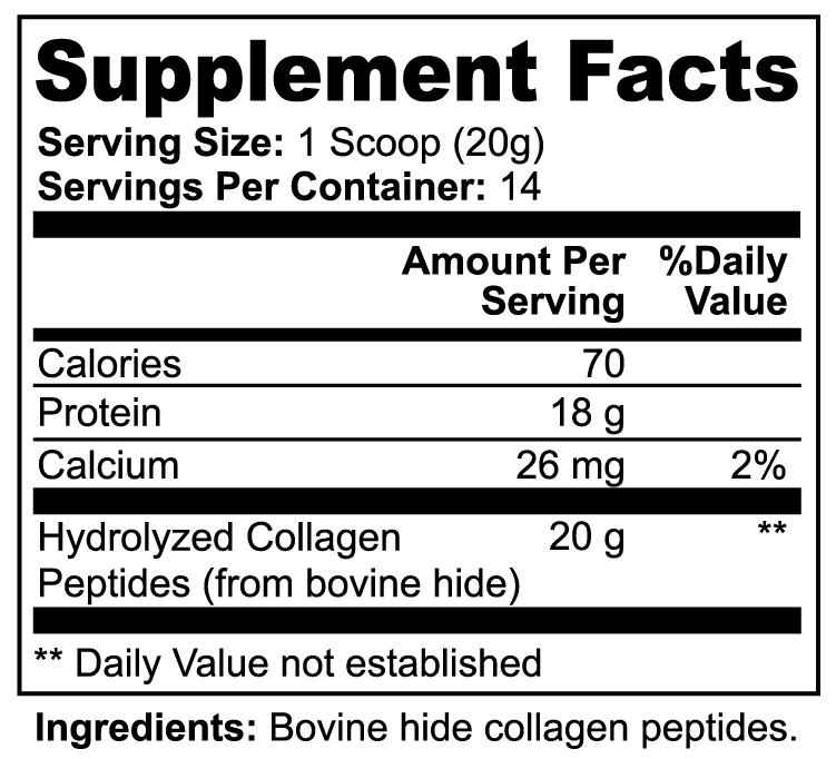 Sanova Vitality Hydrolyzed Collagen Peptides Supplement Facts label
