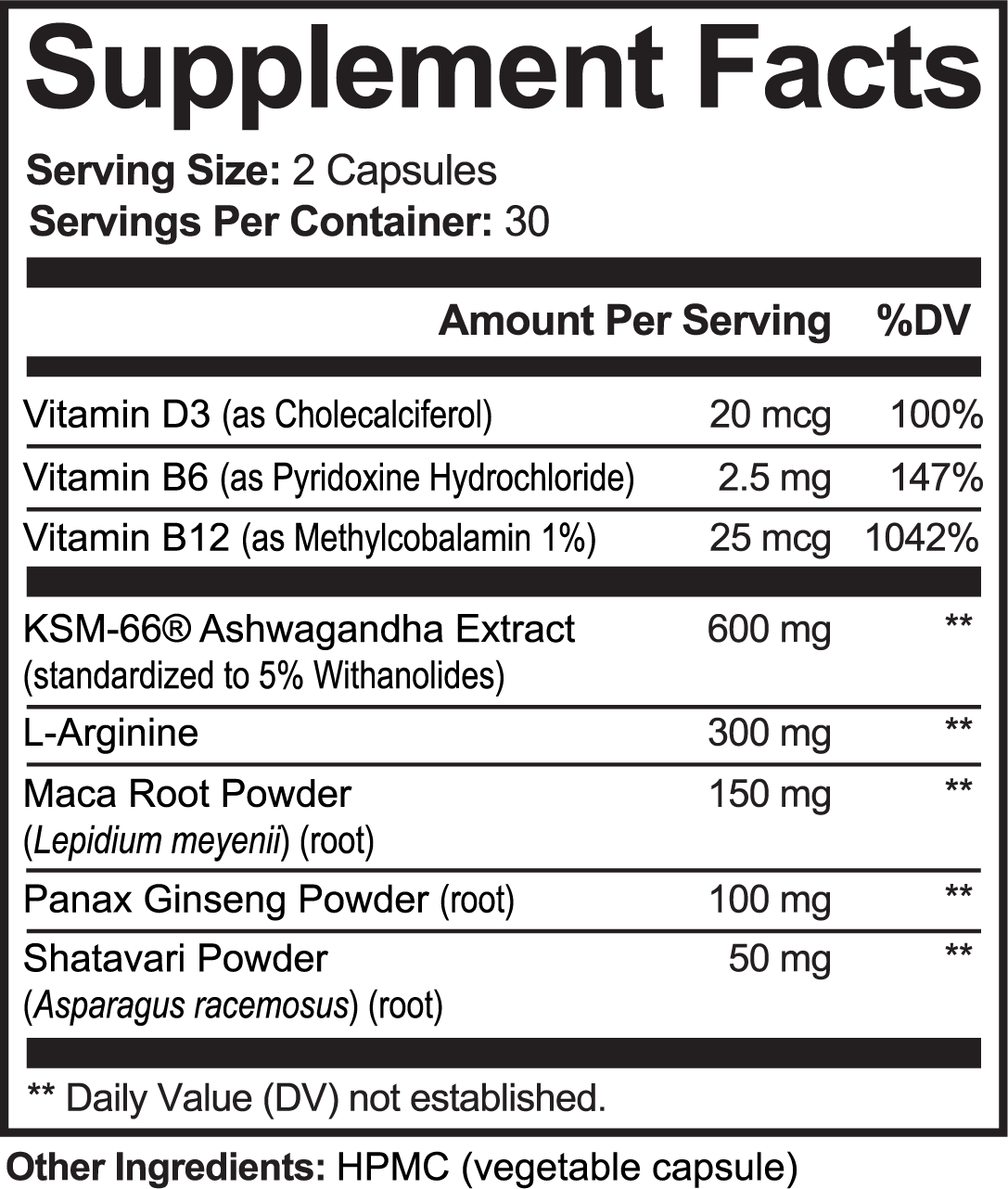 Sanova Vitality Ashwagandha Plus – Supplement Facts & Ingredients Label